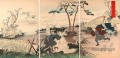 visite à la chasse aux grues 1898 Toyohara Chikanobu Bijin okubi e
